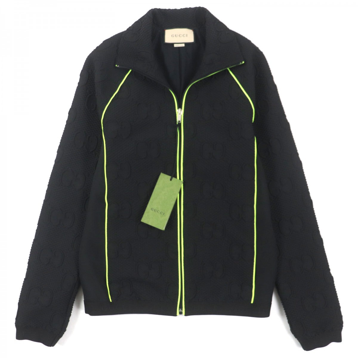 GUCCI Track jacket 724491 Outer material: 73% polyester, Outer material: 23% nylon, Outer material: 4% polyurethane, Part: 90% polyester, Part: 10% polyurethane Black Lime mens S