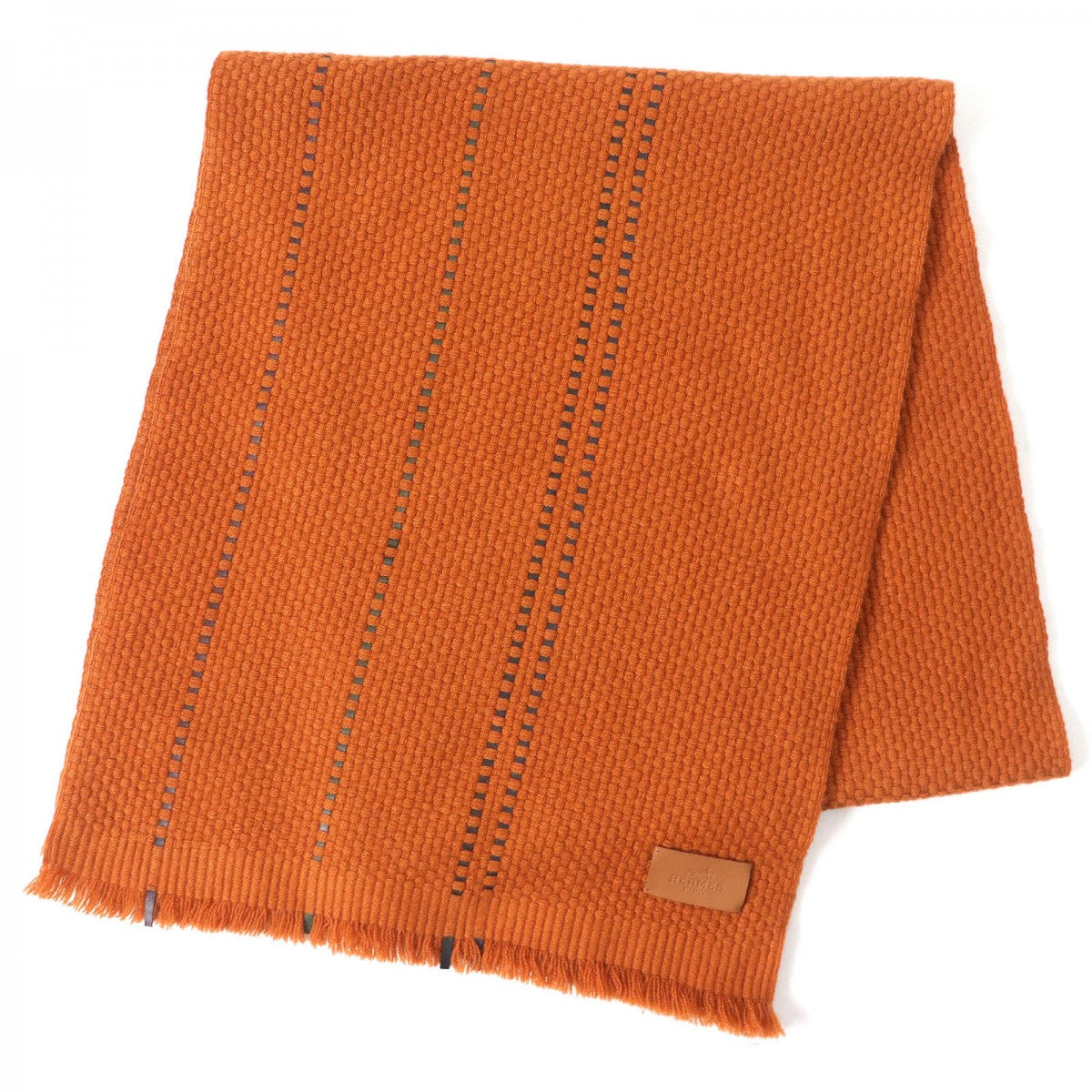 HERMES Scarf Main: 100% cashmere, part: sheep leather Brown Women