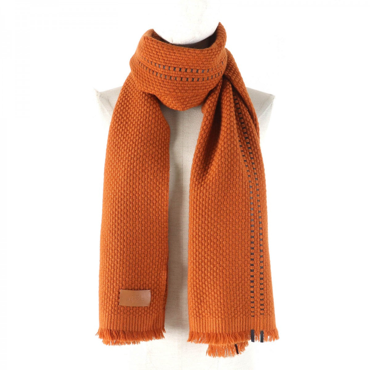 HERMES Scarf Main: 100% cashmere, part: sheep leather Brown Women