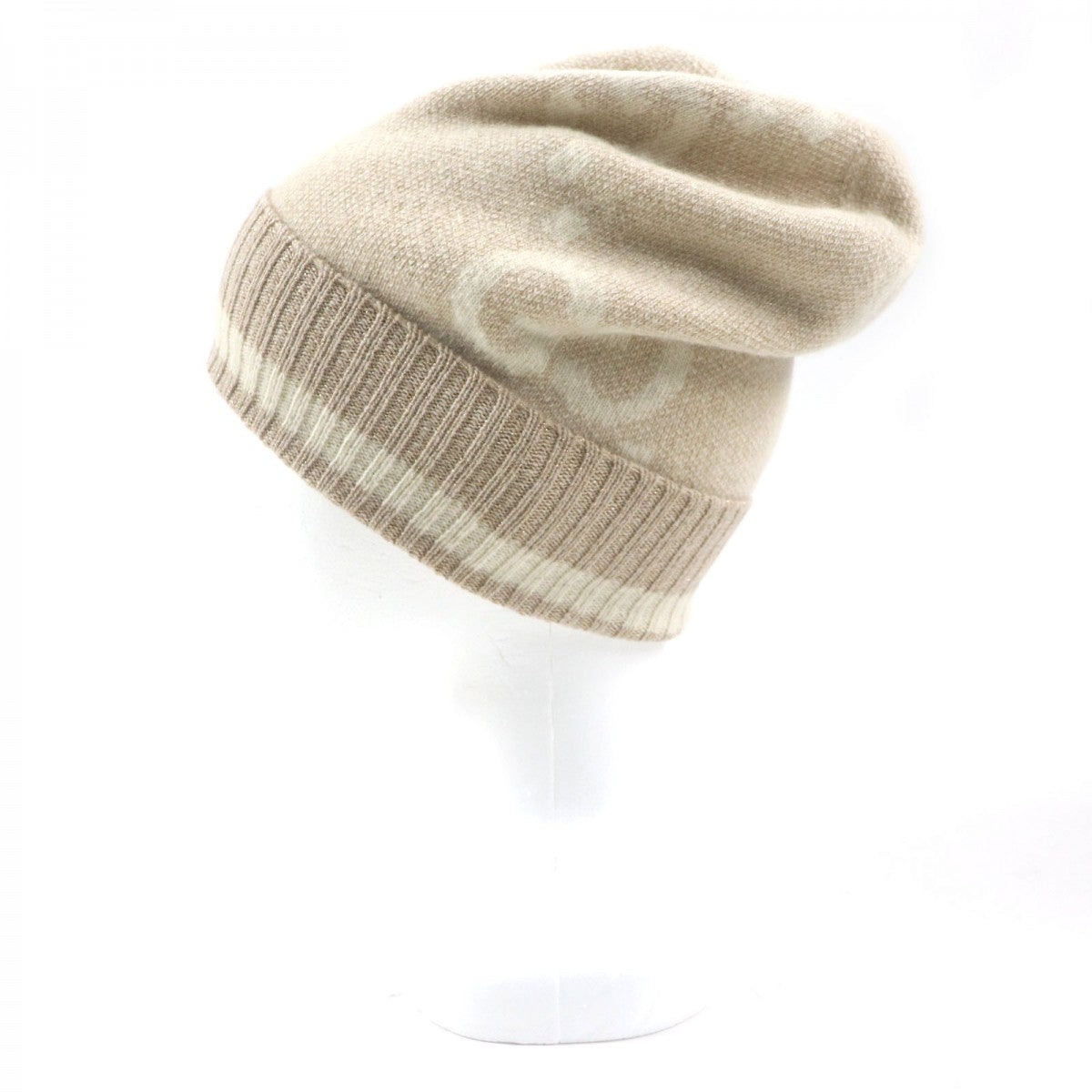 GUCCI Knit cap 765053 Main: 84% cashmere, Main: 9% rayon, Main: 4% polyester, Main: 3% polyester camel white GG Cashmere Jacquard Cap mens M