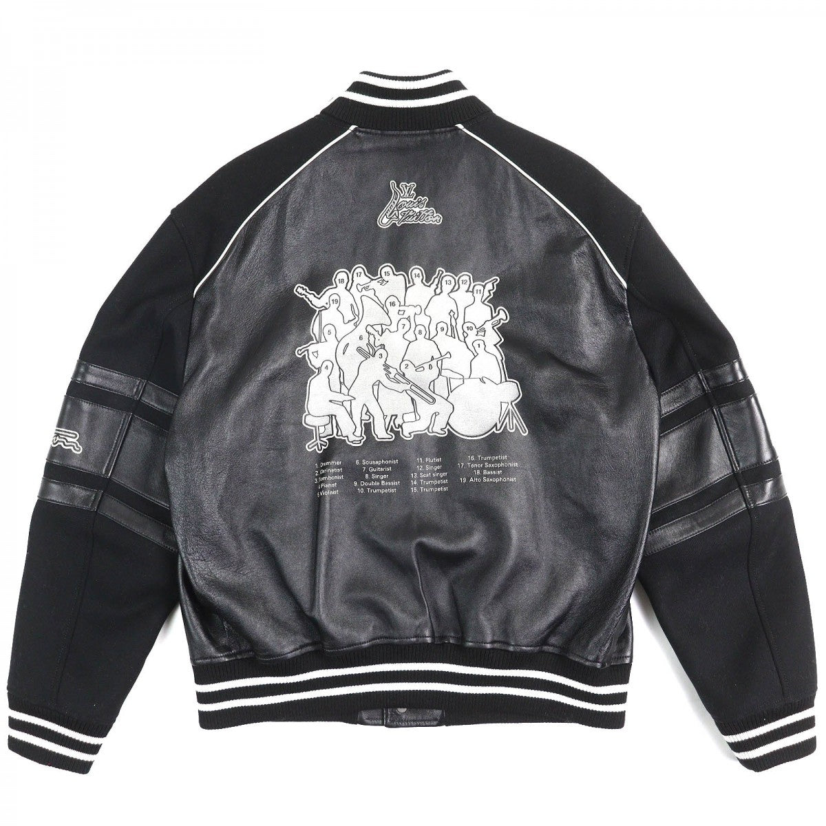 LOUIS VUITTON Blouson HOL07E Outer: 76% wool, Outer: 24% nylon, Lining: 69% cupra, Lining: 31% cotton, Leather part: sheepskin Black gray white varsity blouson mens 52