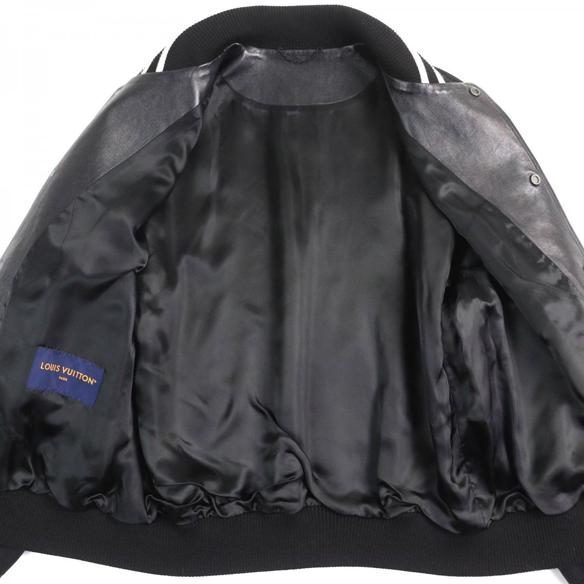 LOUIS VUITTON Blouson HOL07E Outer: 76% wool, Outer: 24% nylon, Lining: 69% cupra, Lining: 31% cotton, Leather part: sheepskin Black gray white varsity blouson mens 52