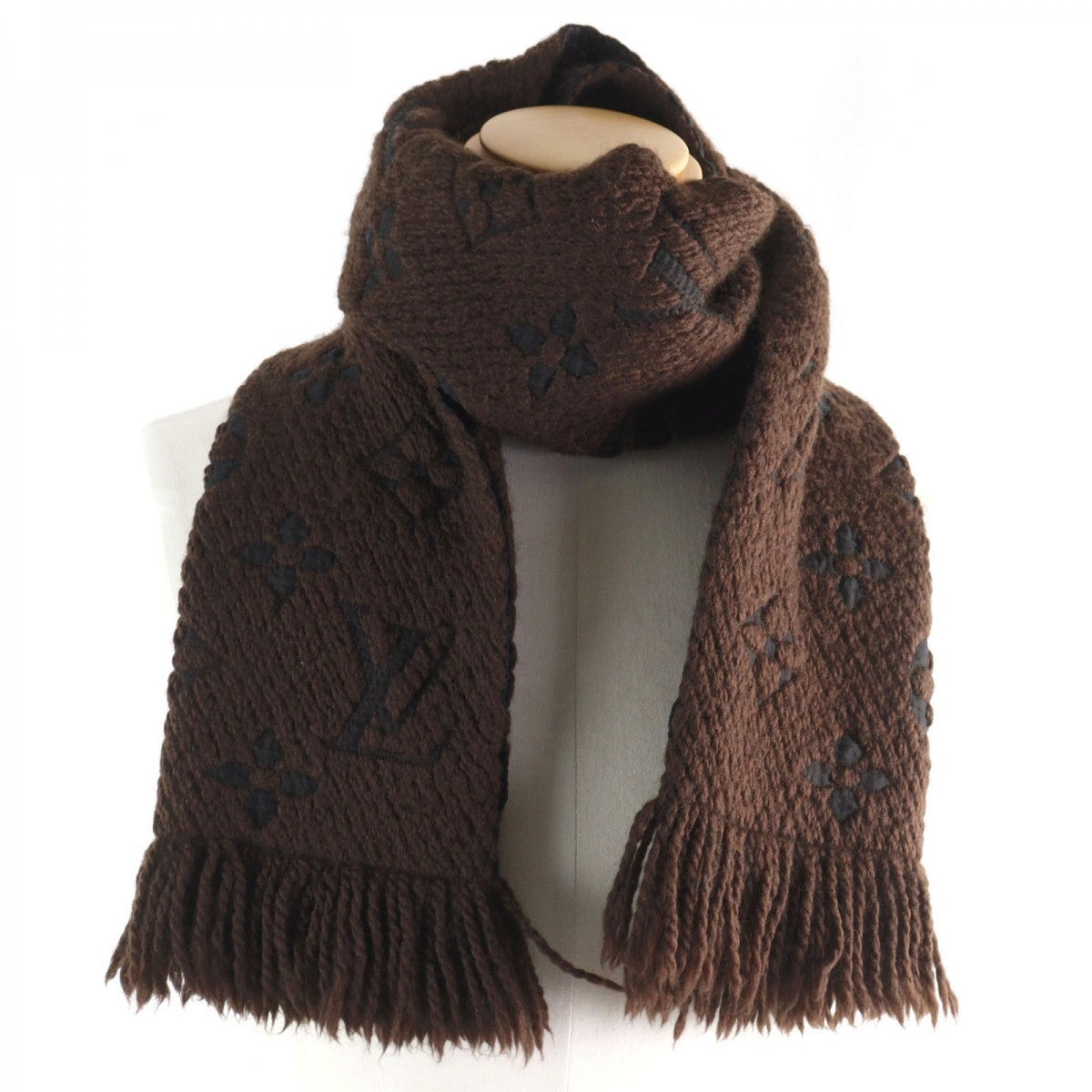 LOUIS VUITTON Scarf 413287 Main: 94% wool, Main: 6% silk Brown Escalp Logo Mania mens