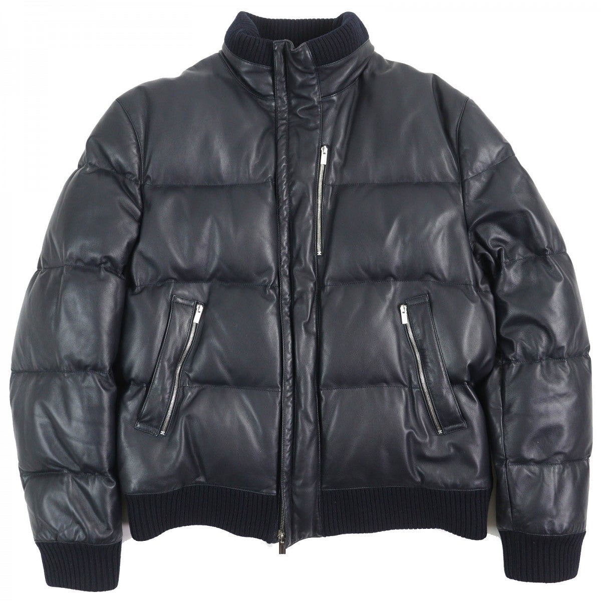 HERMES Down jacket Main: Sheepskin, Filling: 95% Down, Filling: 5% Feather, Part: 96% Wool, Part: 4% Polyurethane Dark navy mens 54