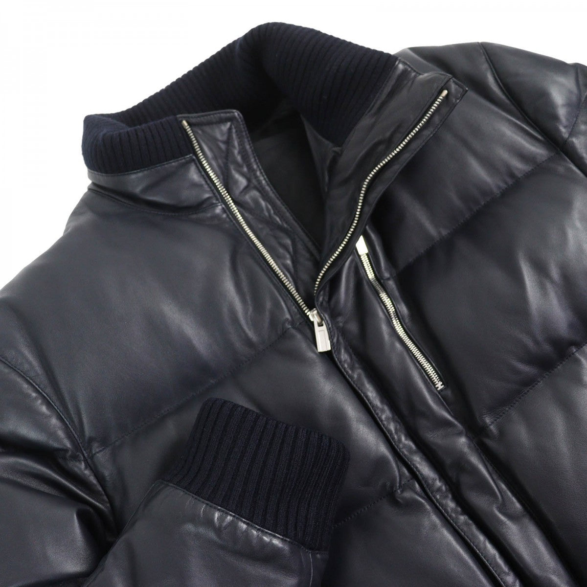 HERMES Down jacket Main: Sheepskin, Filling: 95% Down, Filling: 5% Feather, Part: 96% Wool, Part: 4% Polyurethane Dark navy mens 54