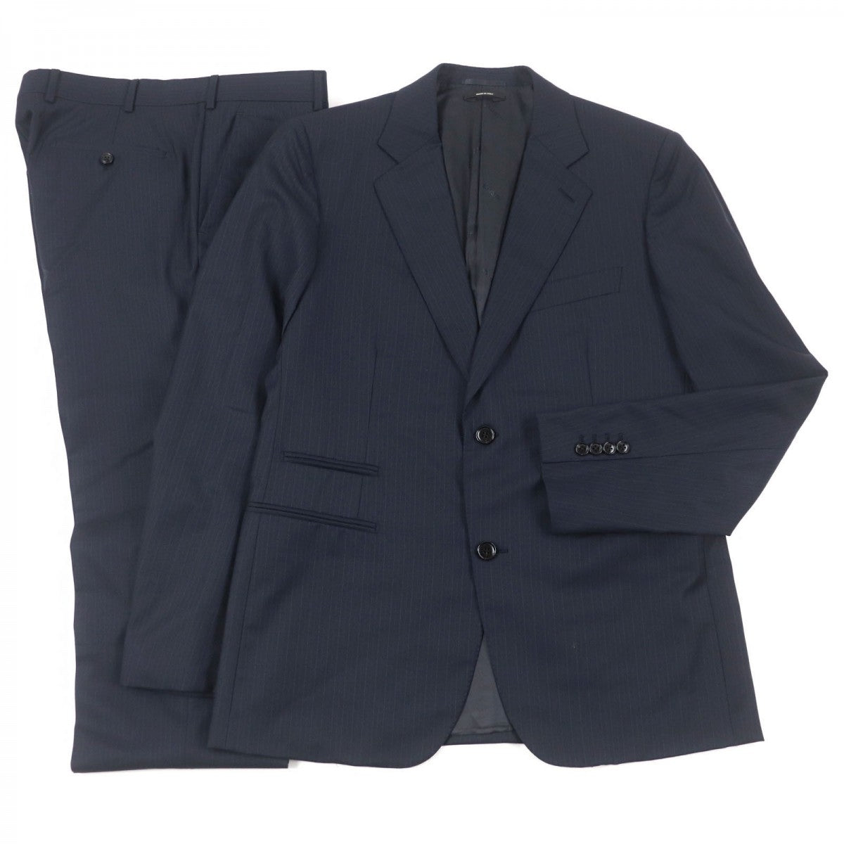 HERMES suit A9300 Outer: 100% virgin wool, Lining: 100% cupra Navy Stripe Pattern mens 50