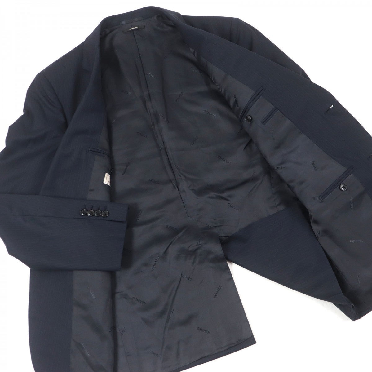 HERMES suit A9300 Outer: 100% virgin wool, Lining: 100% cupra Navy Stripe Pattern mens 50