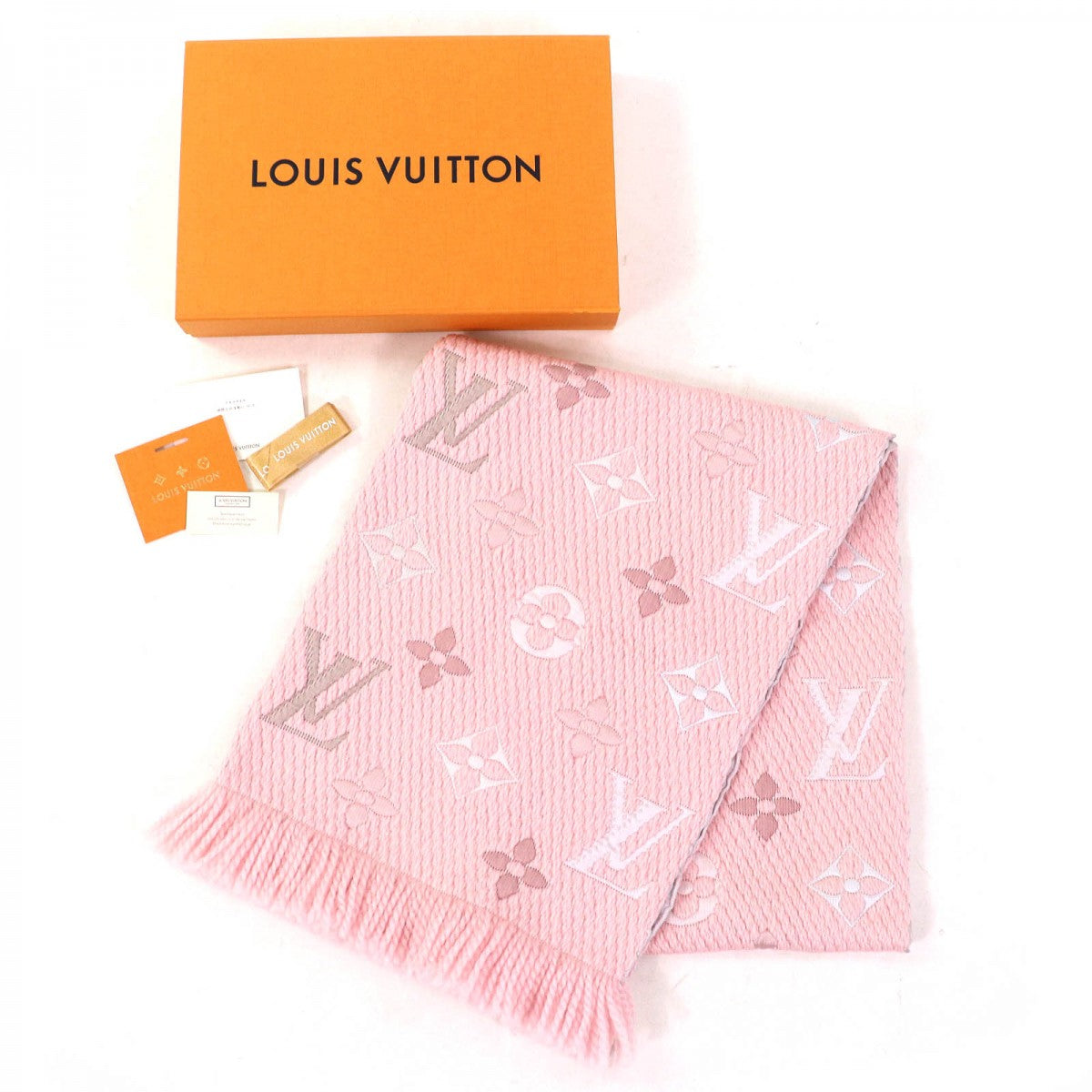 LOUIS VUITTON Scarf M73057 wool Crystal pink Escharp Logo Mania Rainbow