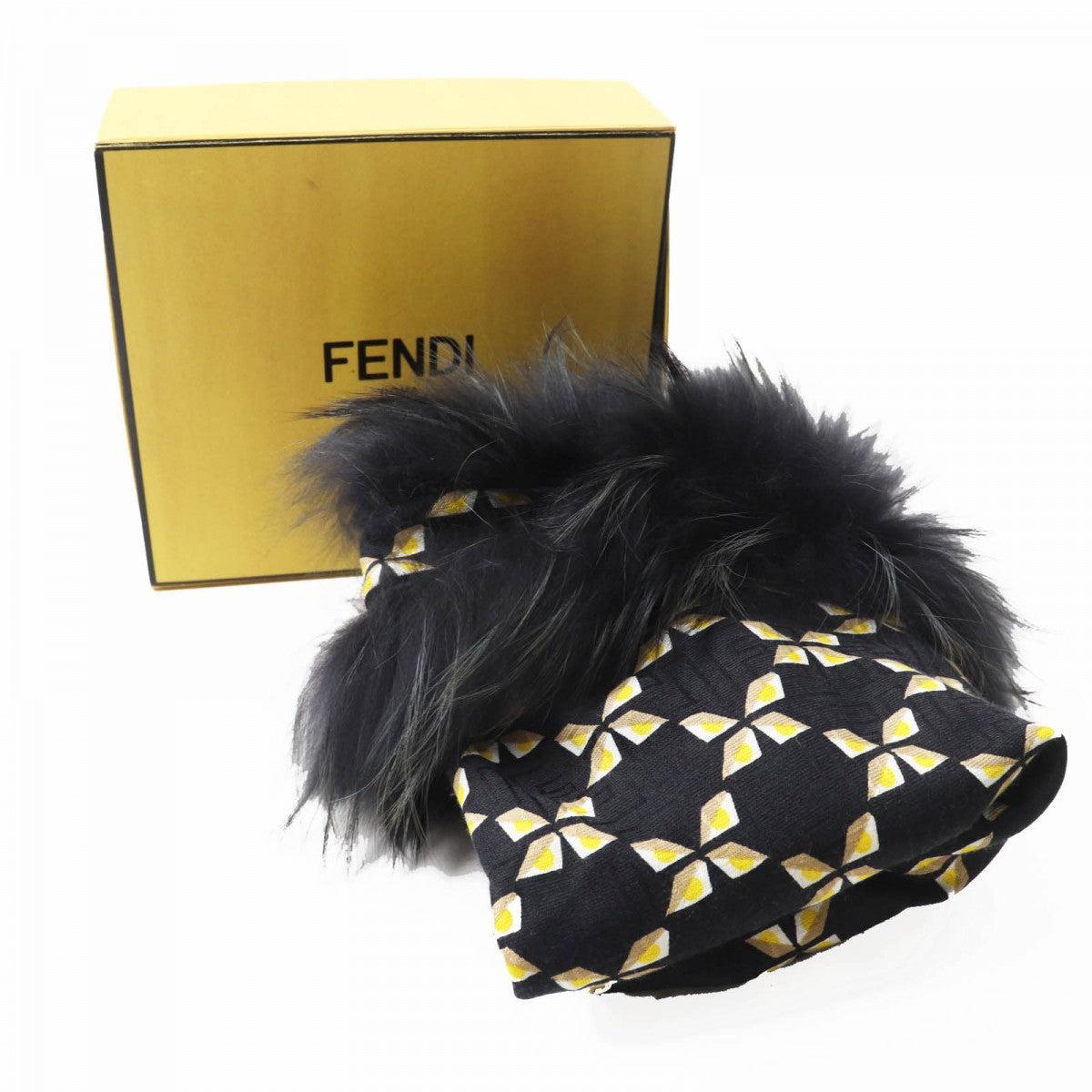 FENDI scarf FXT069 Main: 60% silk, Main: 40% wool, Part: raccoon Black Yellow Beige White Women