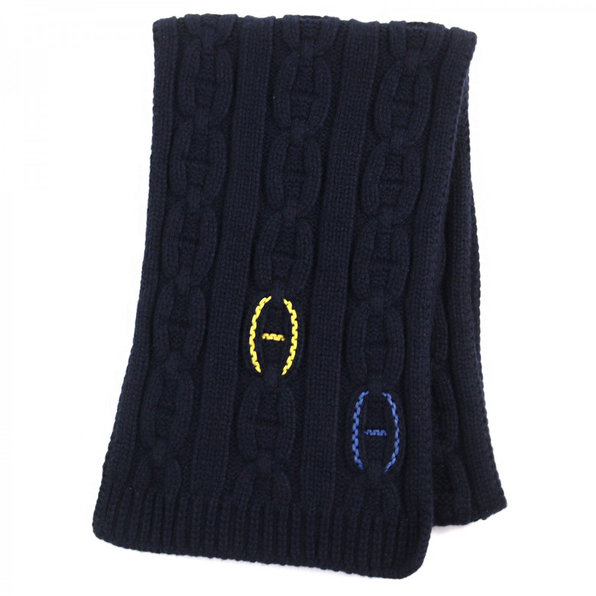 HERMES Scarf Main: 100% cashmere, Leather part: Sheepskin Navy type TRI-MAILLON Tri-Maillon mens