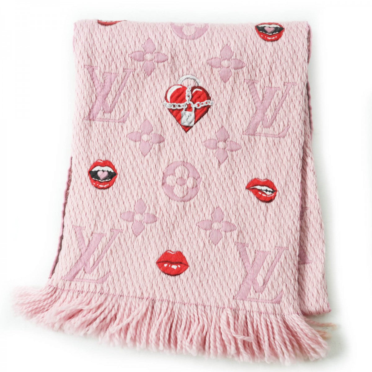 LOUIS VUITTON Scarf M76178 Main: 76% wool, Main: 24% silk Rose valerine Echarpe Logomania Alafori Women