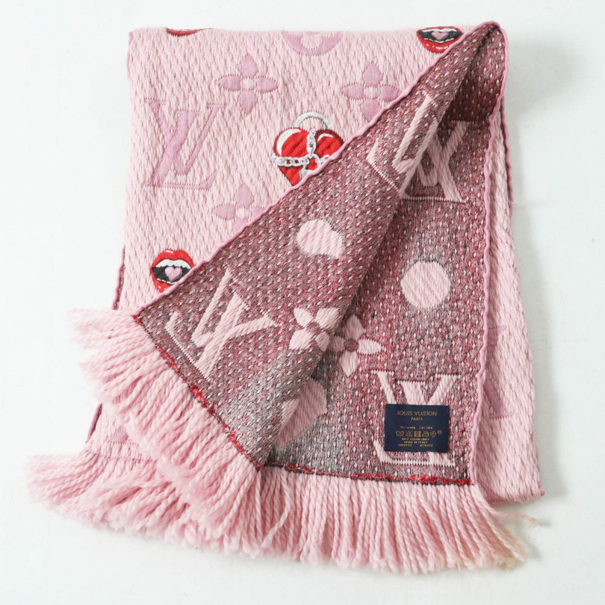 LOUIS VUITTON Scarf M76178 Main: 76% wool, Main: 24% silk Rose valerine Echarpe Logomania Alafori Women