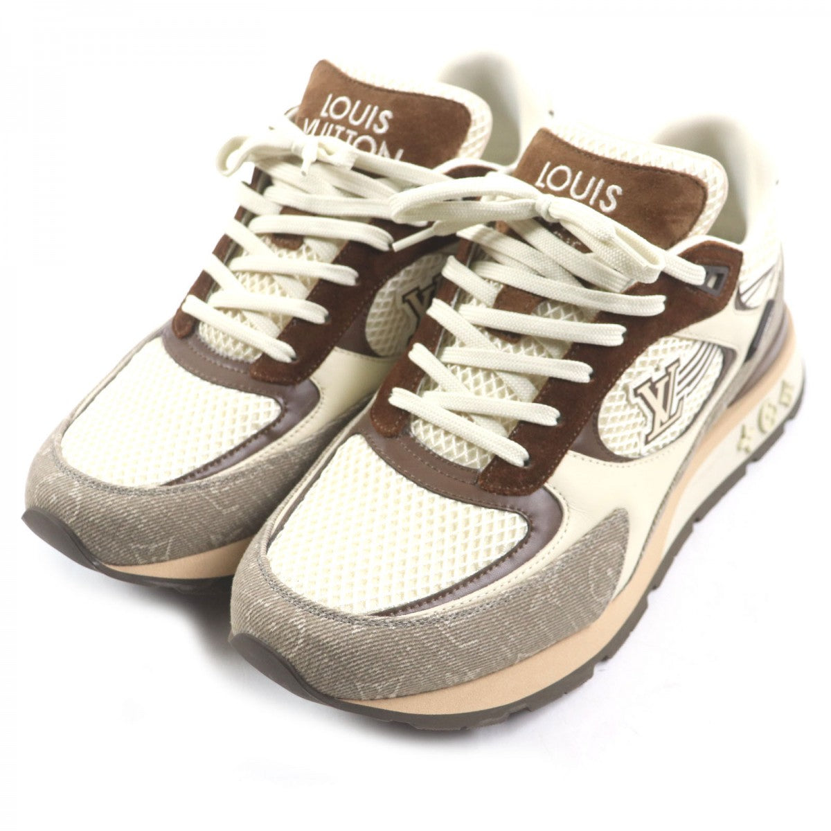LOUIS VUITTON sneakers 1ACVEF Main: suede leather, Main: leather Brown beige Runaway line mens 8