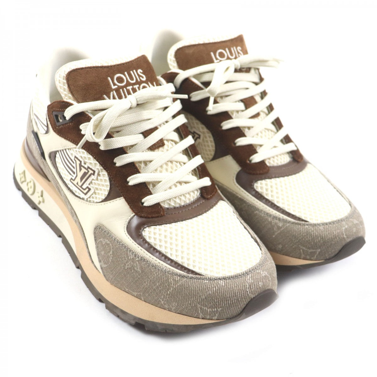 LOUIS VUITTON sneakers 1ACVEF Main: suede leather, Main: leather Brown beige Runaway line mens 8