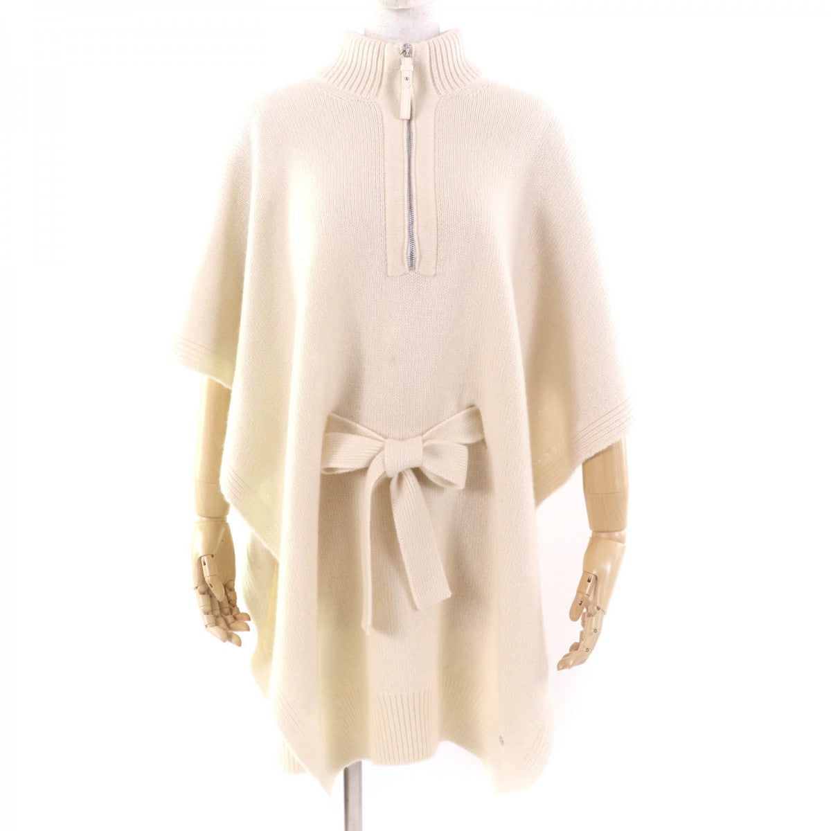 HERMES poncho 2H2202D1 Main: 100% cashmere, part: sheep leather off white Women 38