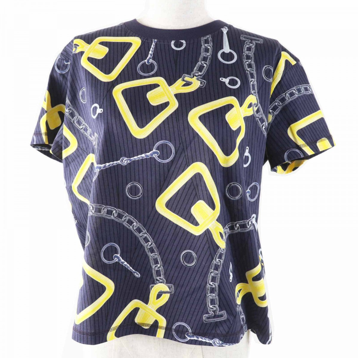 HERMES Short sleeve T-shirt 4H4641DH Main: 100% cotton, part: 98% cotton, part: 2% polyurethane Navy Kaleidoscope Effect Women 34