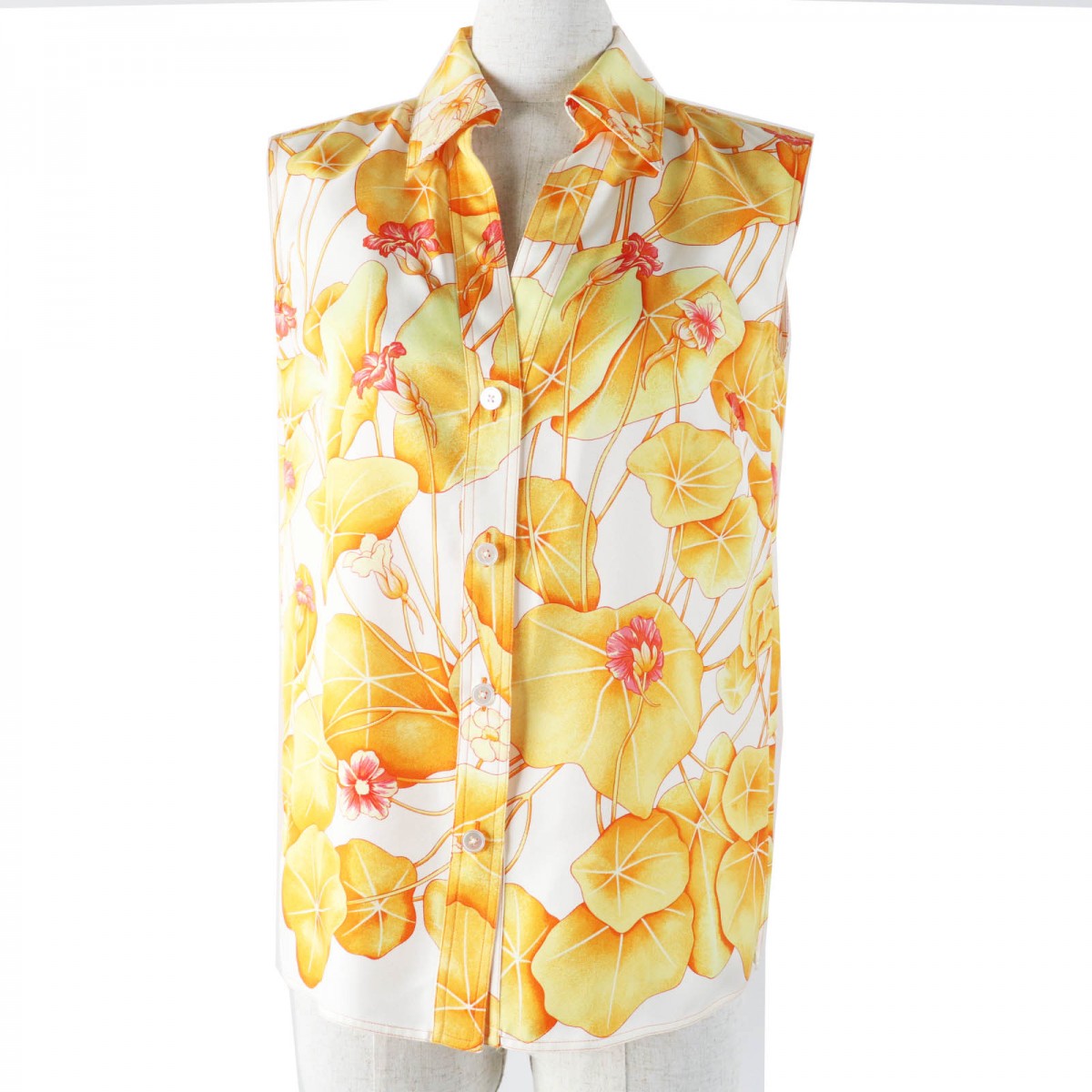 HERMES Vest Main: 100% silk Orange Les Capucines Women 36