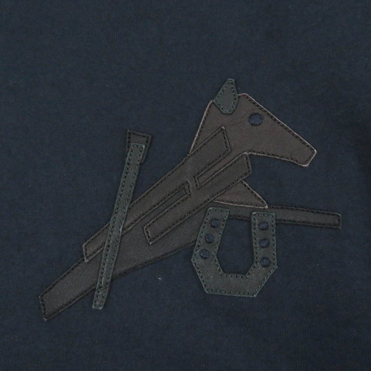 HERMES Short sleeve T-shirt Main: 100% cotton, Leather part: Sheepskin Navy Puzzle Eskettle mens XS