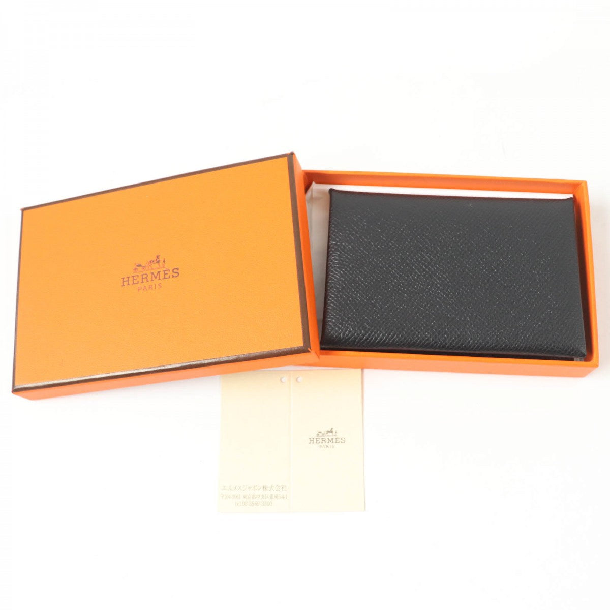 HERMES Coin case Main�FEpsom black Calvi duo Women(Unisex)