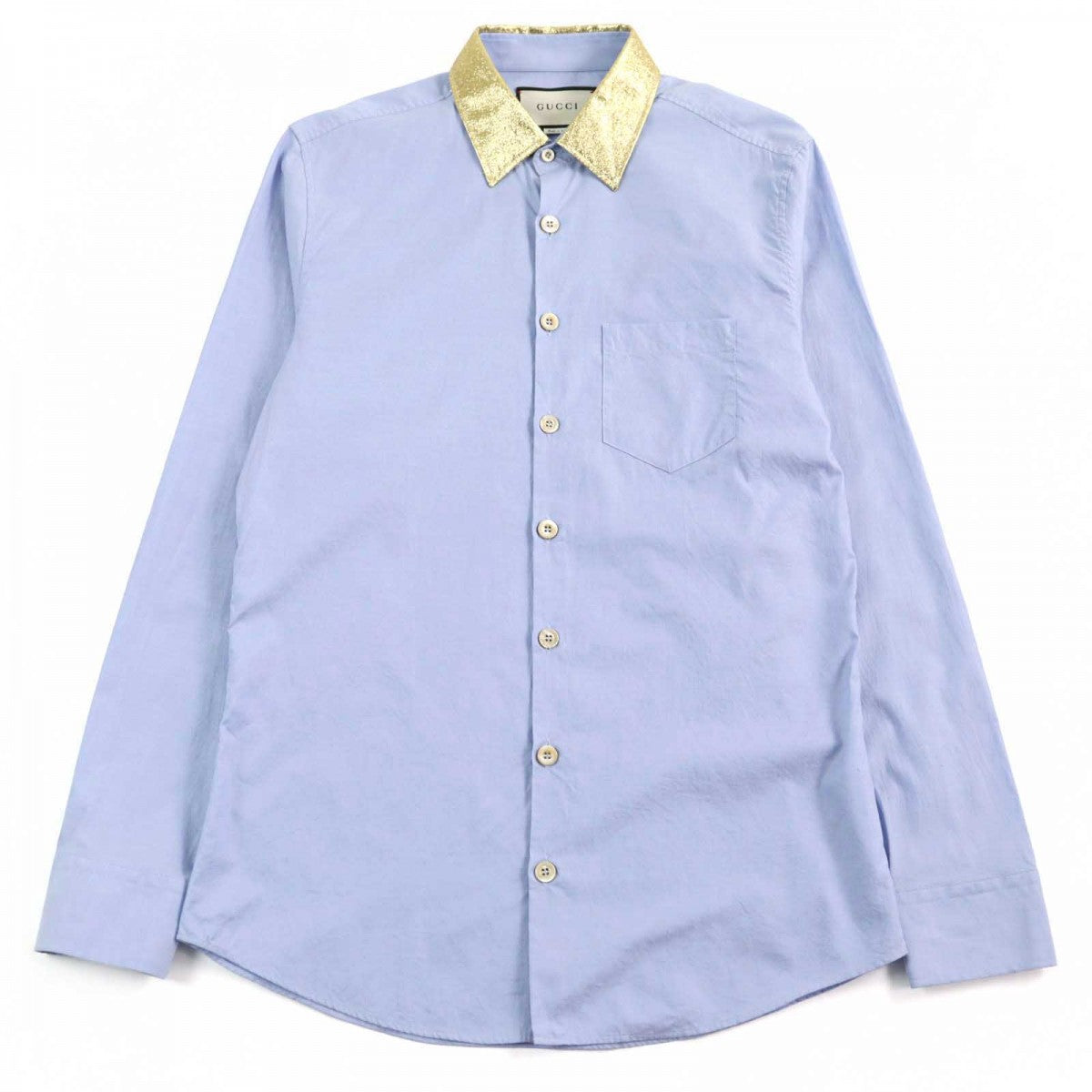 GUCCI Long sleeve shirt 521946 Outer material: 100% cotton, part: 53% rayon, part: 24% silk, part: 23% metal Blue gold mens 41|16