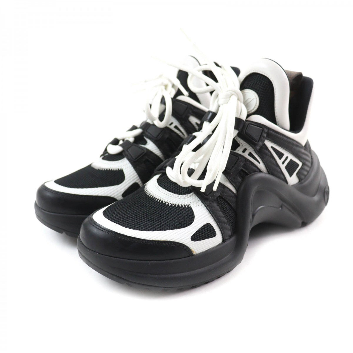 LOUIS VUITTON High cut sneakers Leather, Technical Fabric Black White arc light line Women 35 1/2