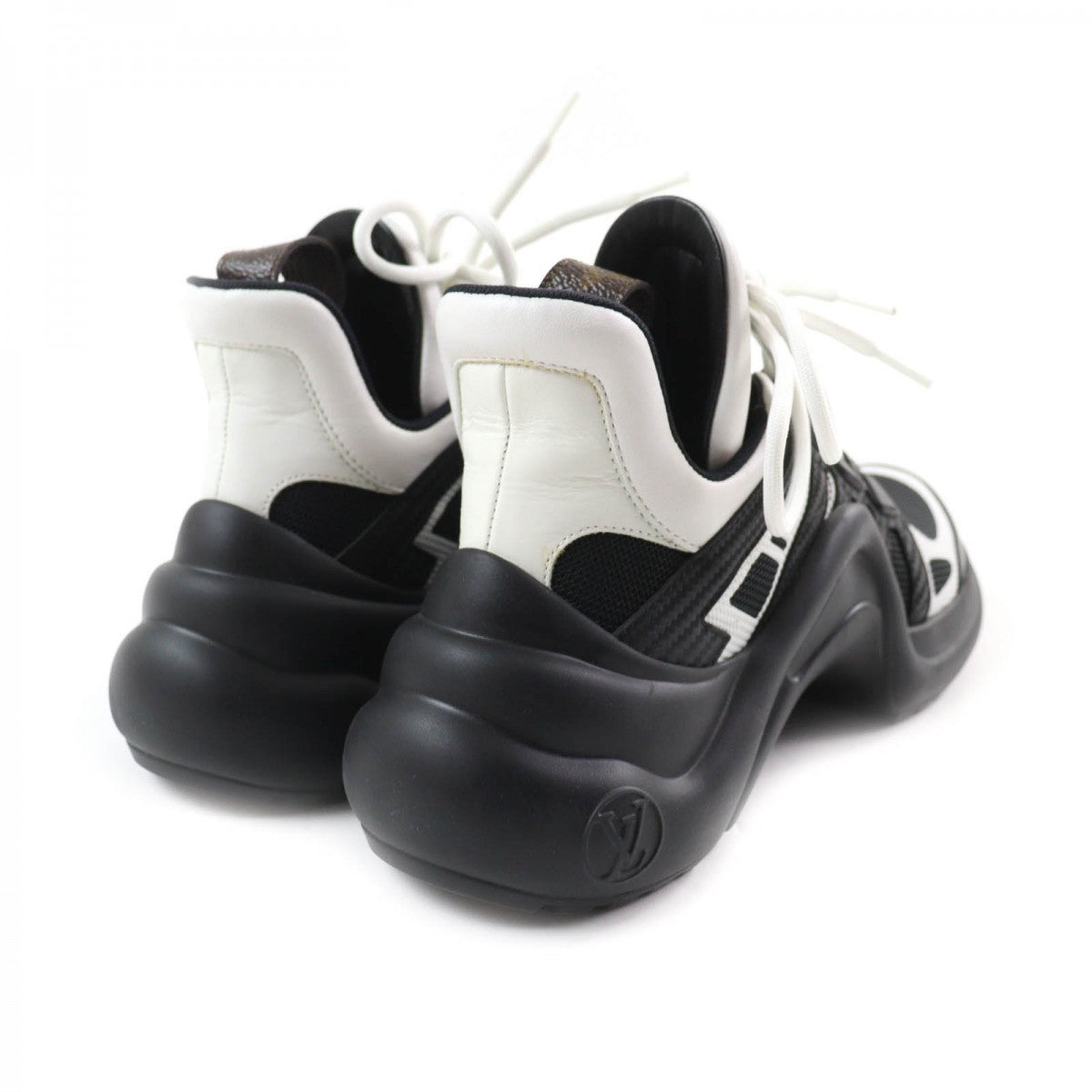 LOUIS VUITTON High cut sneakers Leather, Technical Fabric Black White arc light line Women 35 1/2