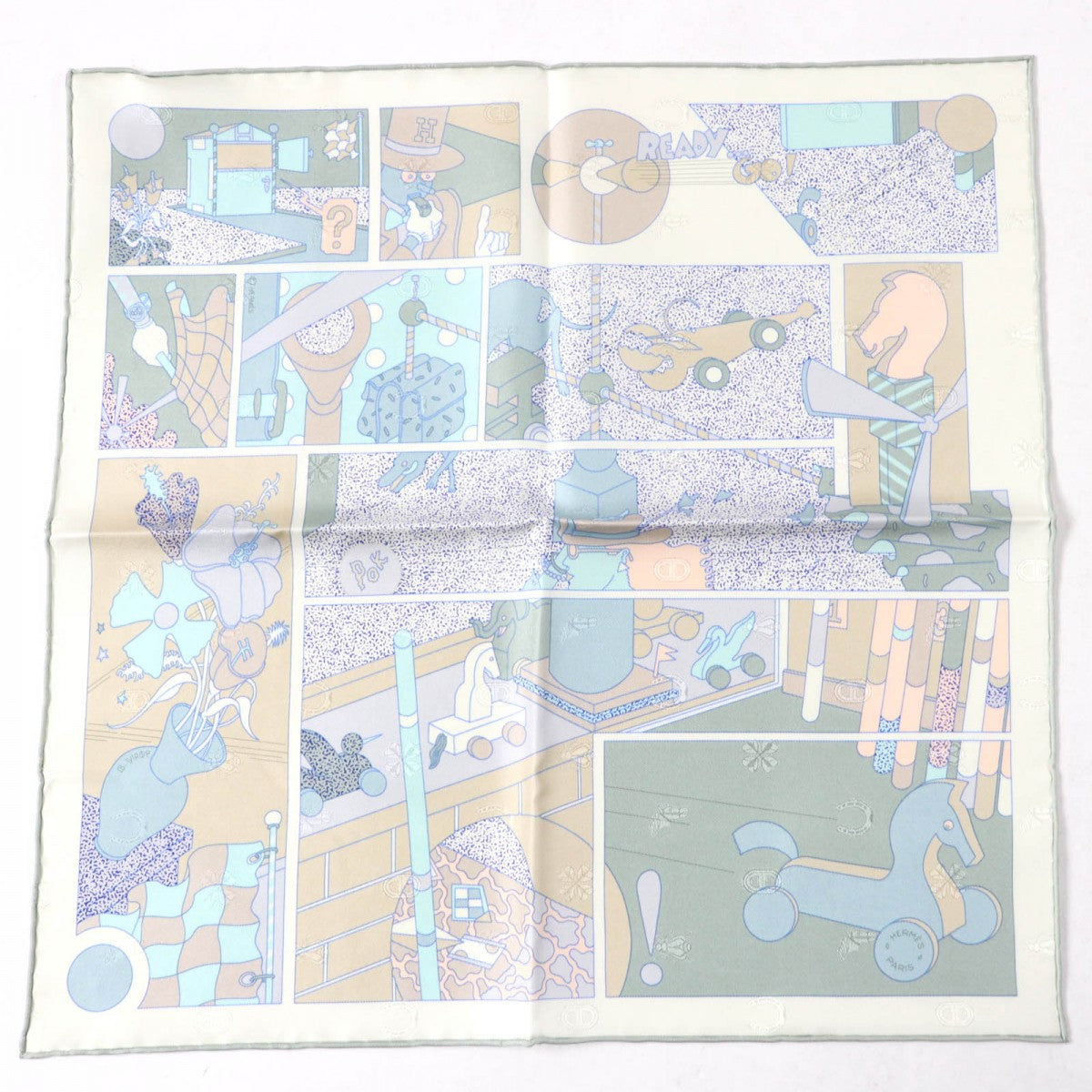HERMES scarf Main: 100% silk Vert Amande White Beige Gavroche Ready Go Women