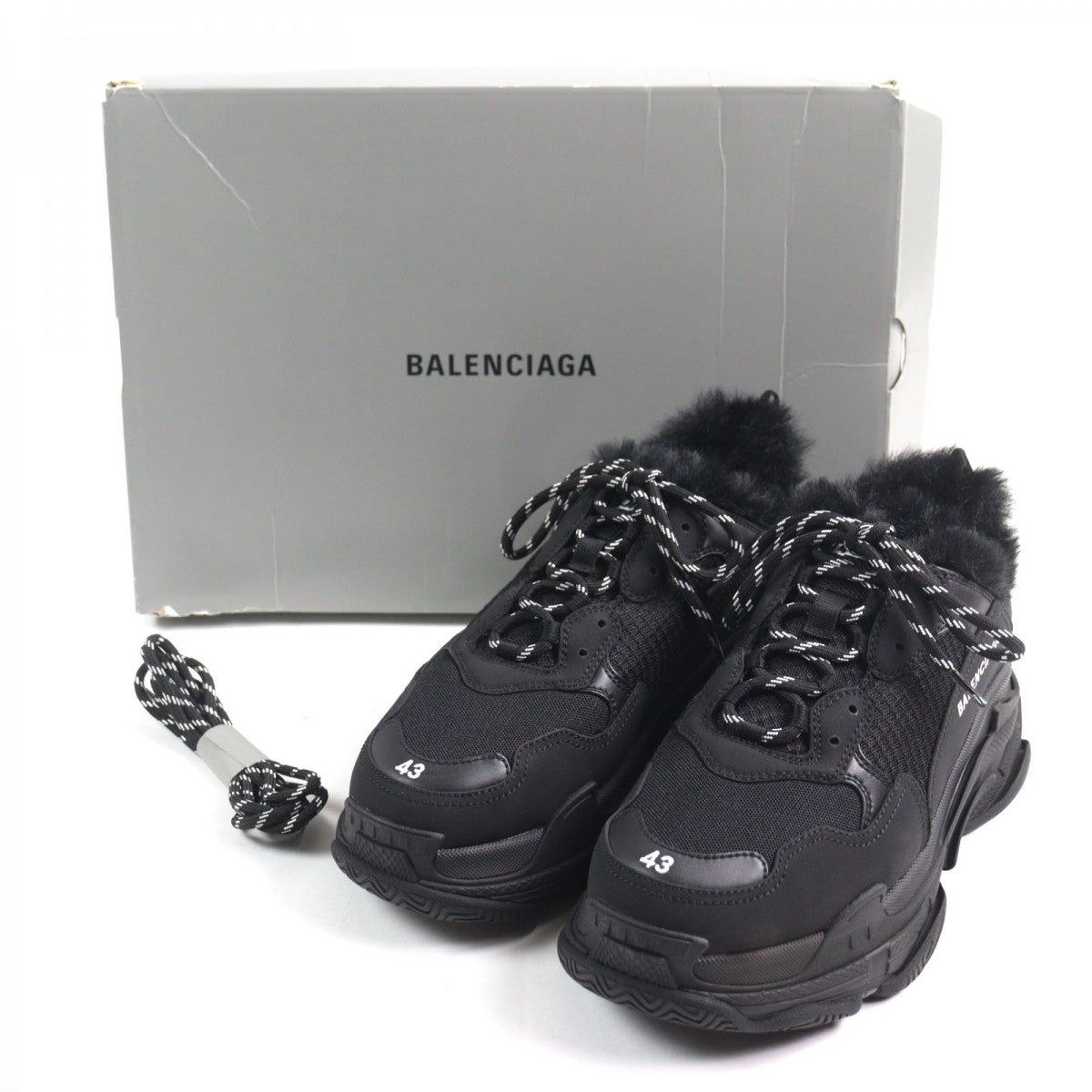 BALENCIAGA sneakers 668563 Part: Leather, Part: Eco-fur black TRIPLE S FUR Triple S mens 43