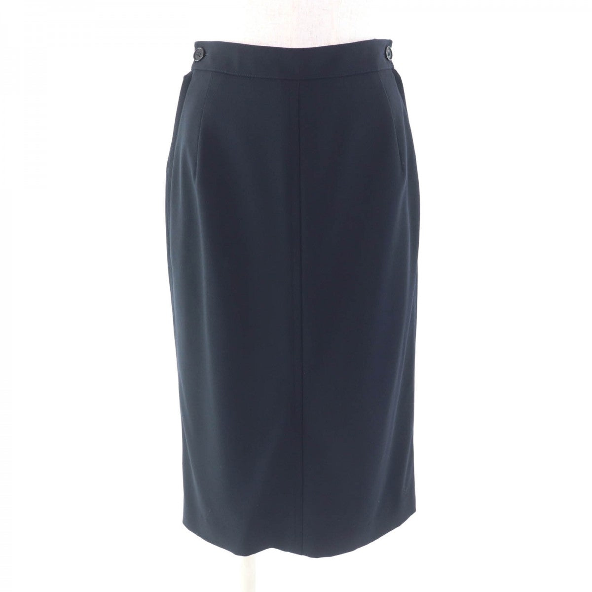 HERMES Tight Skirt Outer: 96% wool, Outer: 4% polyurethane, Part: cowhide, Lining: 95% silk, Lining: 5% polyurethane Navy Women 36