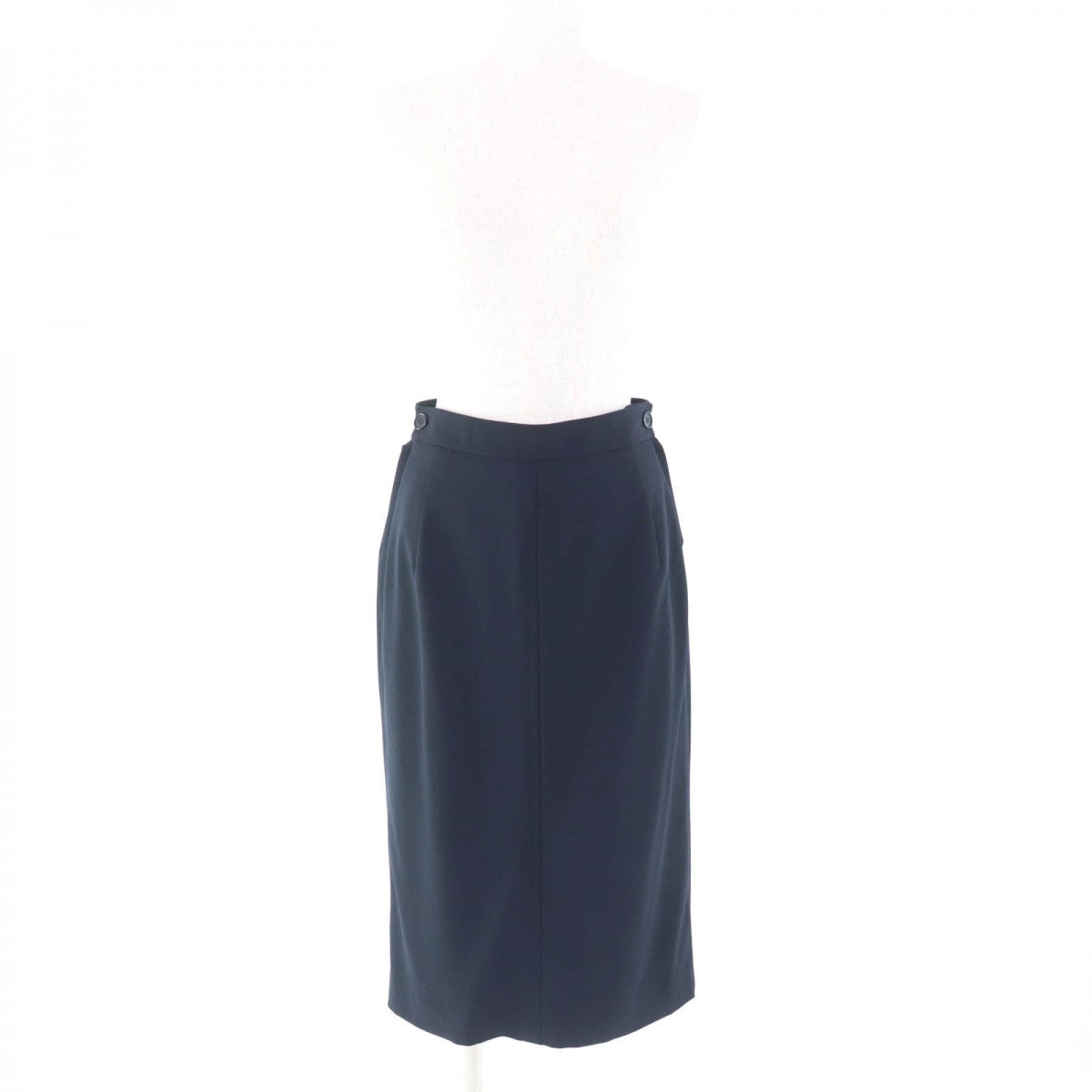 HERMES Tight Skirt Outer: 96% wool, Outer: 4% polyurethane, Part: cowhide, Lining: 95% silk, Lining: 5% polyurethane Navy Women 36