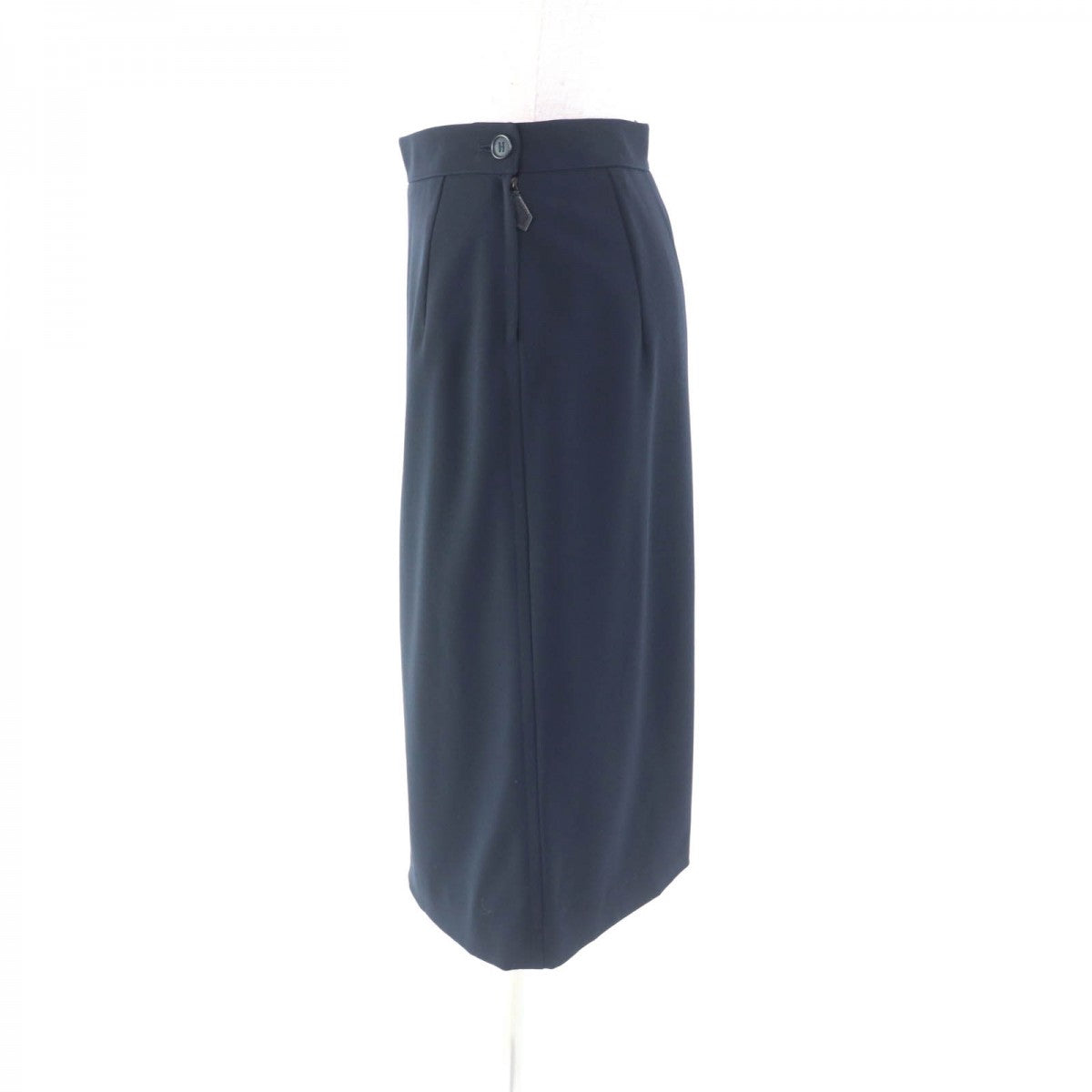 HERMES Tight Skirt Outer: 96% wool, Outer: 4% polyurethane, Part: cowhide, Lining: 95% silk, Lining: 5% polyurethane Navy Women 36