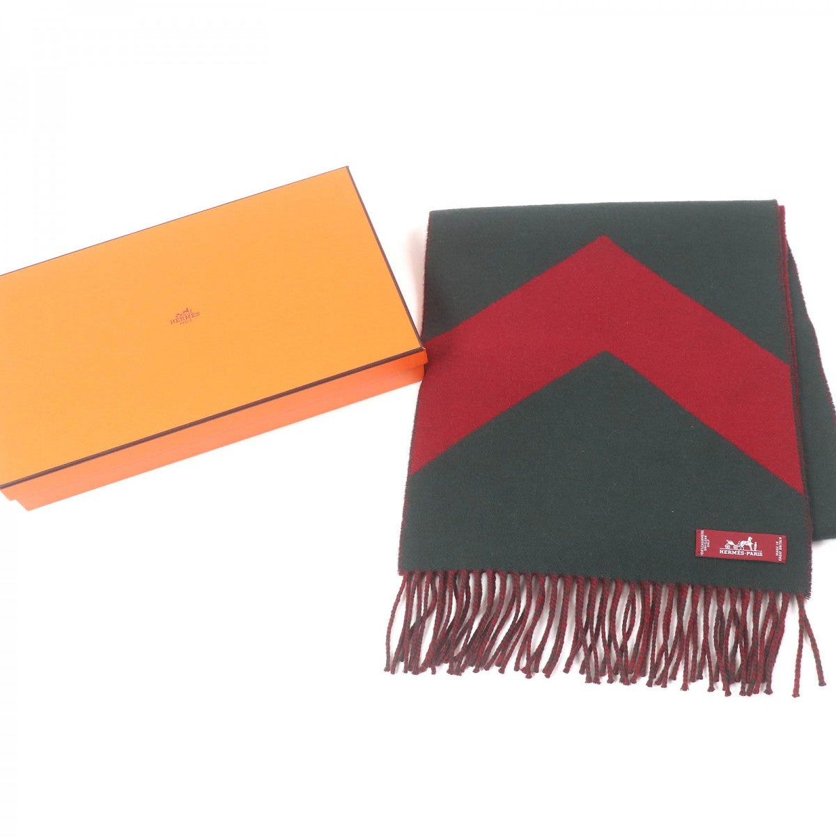 HERMES Scarf Main: 100% cashmere Green Bordeaux mens