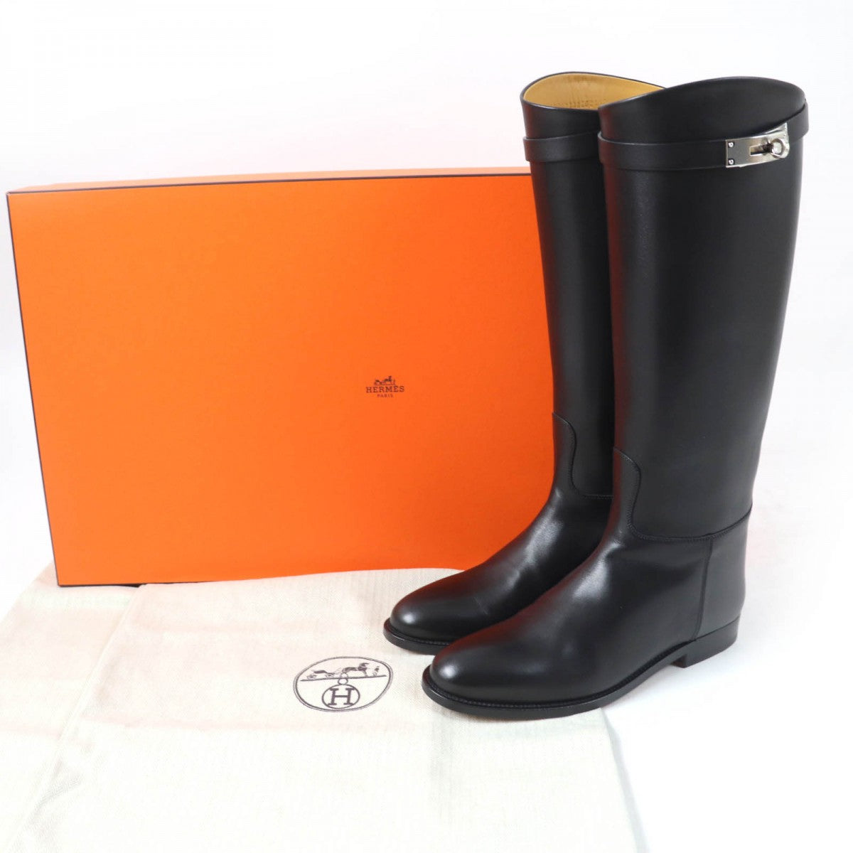 HERMES Knee-high boots Main: Leather black Women 37