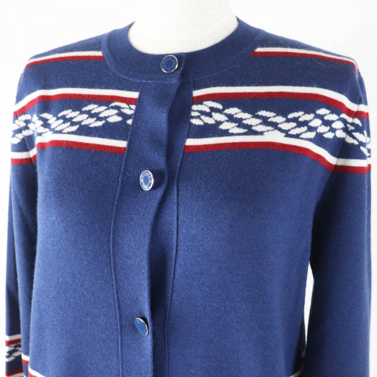 HERMES cardigan 3E2715D4 Main: 48% cashmere, Main: 48% silk, Main: 3% nylon, Main: 1% polyurethane, Part: 50% cashmere Navy white red Women 38