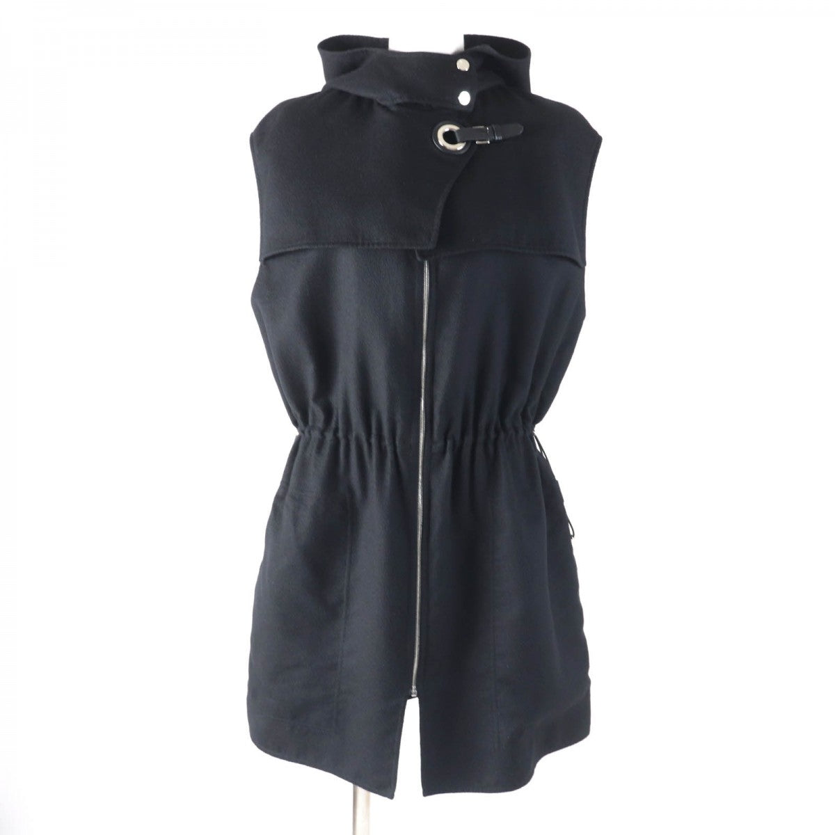 HERMES one piece 2E0145DI Outer: 86% cashmere, Outer: 14% silk, Part: sheepskin, Lining: 100% silk black Women 34