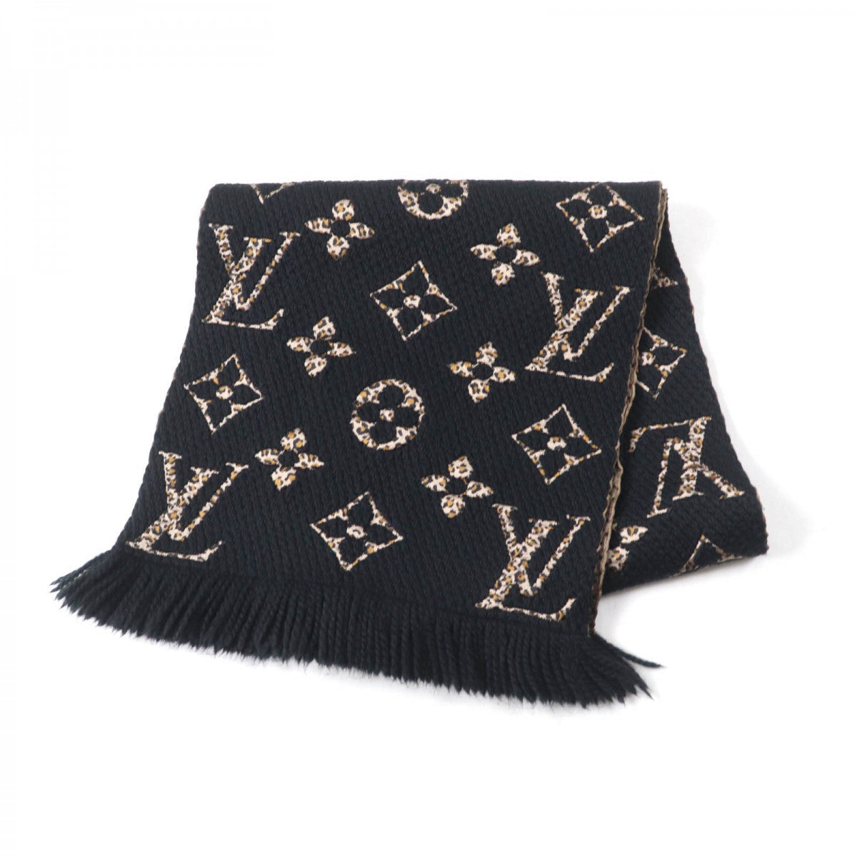 LOUIS VUITTON Scarf M75885 Main: 74% wool, Main: 26% silk Black beige Escharpe Giant Monogram Jungle Women
