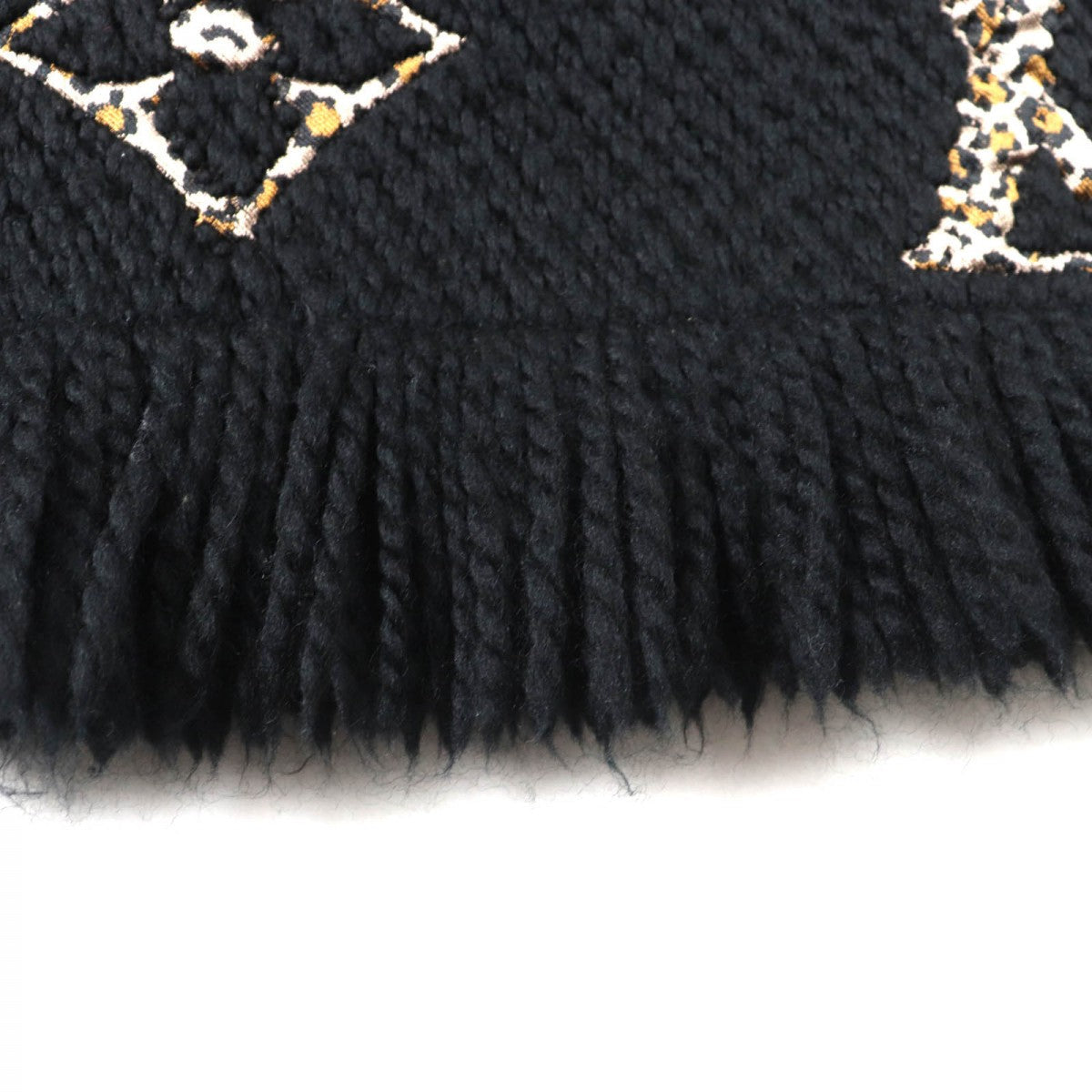 LOUIS VUITTON Scarf M75885 Main: 74% wool, Main: 26% silk Black beige Escharpe Giant Monogram Jungle Women