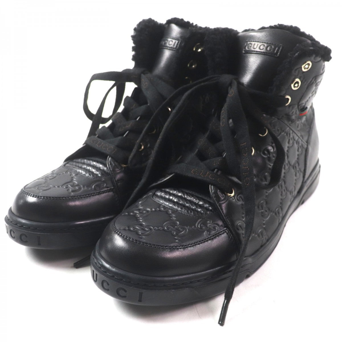 GUCCI High cut sneakers 162958 Main: Shima leather black Web line mens 7.5