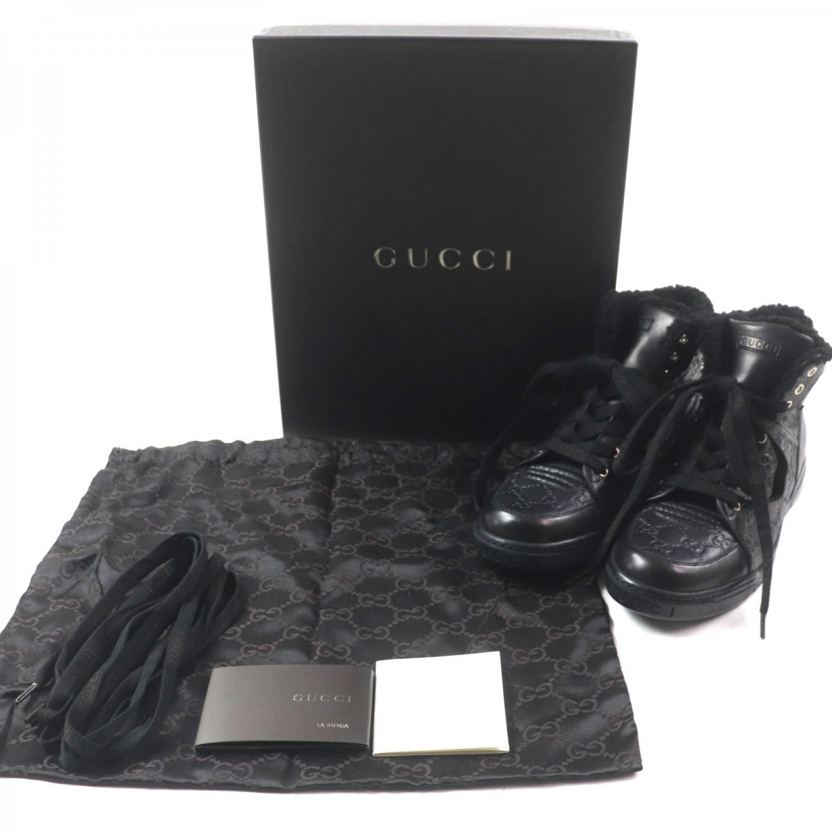 GUCCI High cut sneakers 162958 Main: Shima leather black Web line mens 7.5