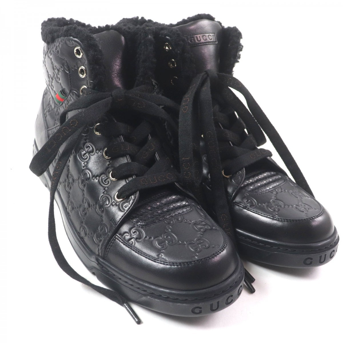 GUCCI High cut sneakers 162958 Main: Shima leather black Web line mens 7.5