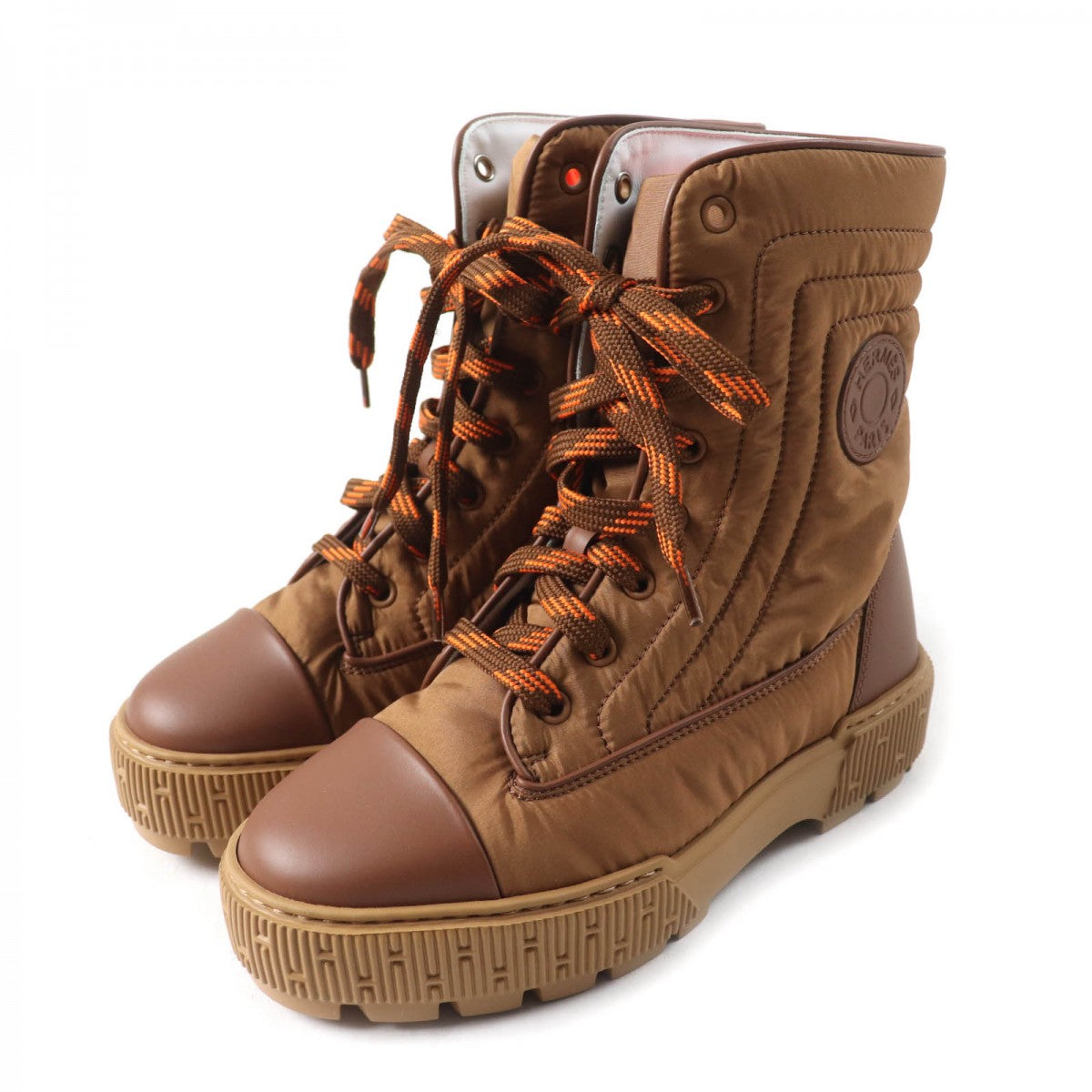 HERMES short boots H232064Z quilted parachute , chevre , rubber , Brown fresh Women 35.5