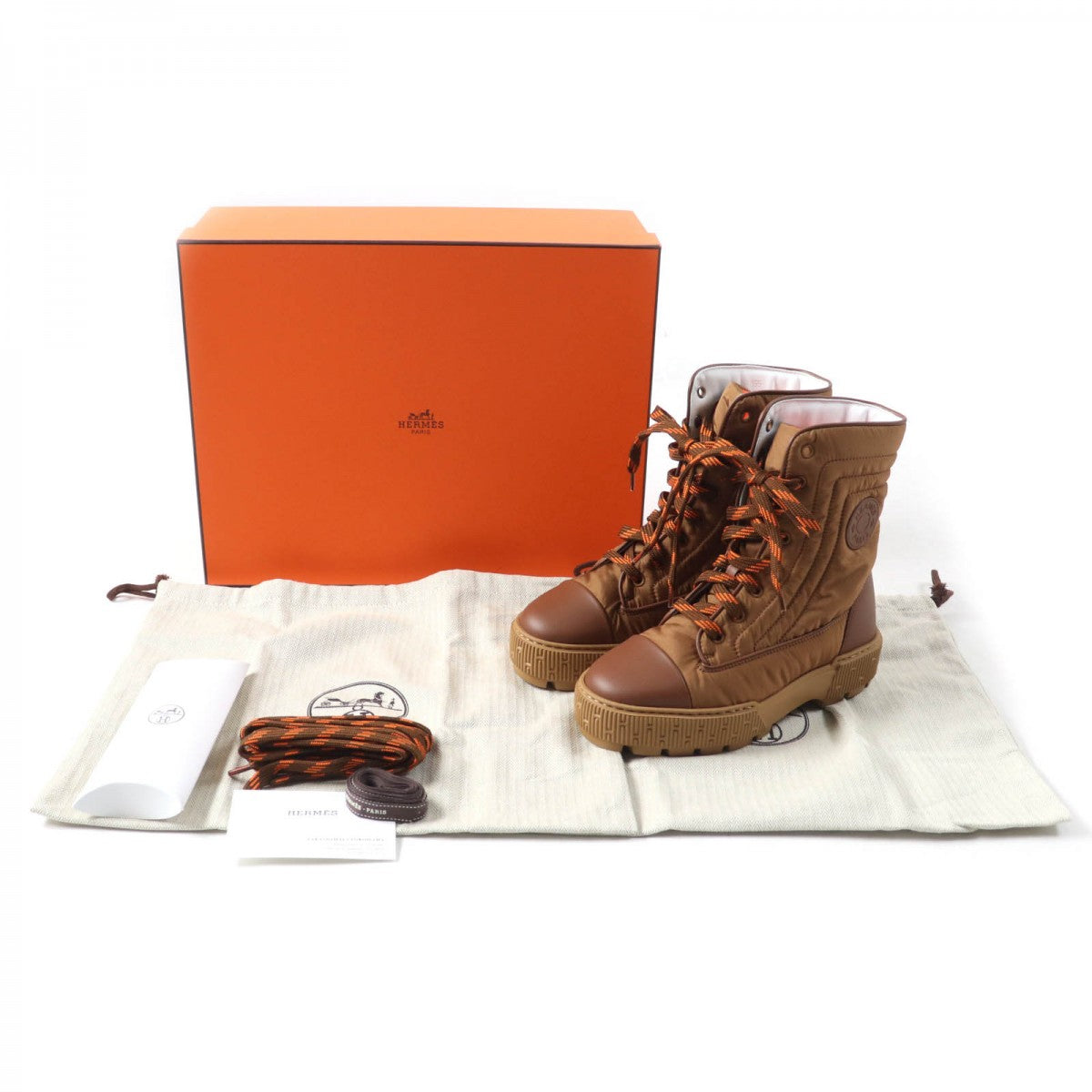 HERMES short boots H232064Z quilted parachute , chevre , rubber , Brown fresh Women 35.5