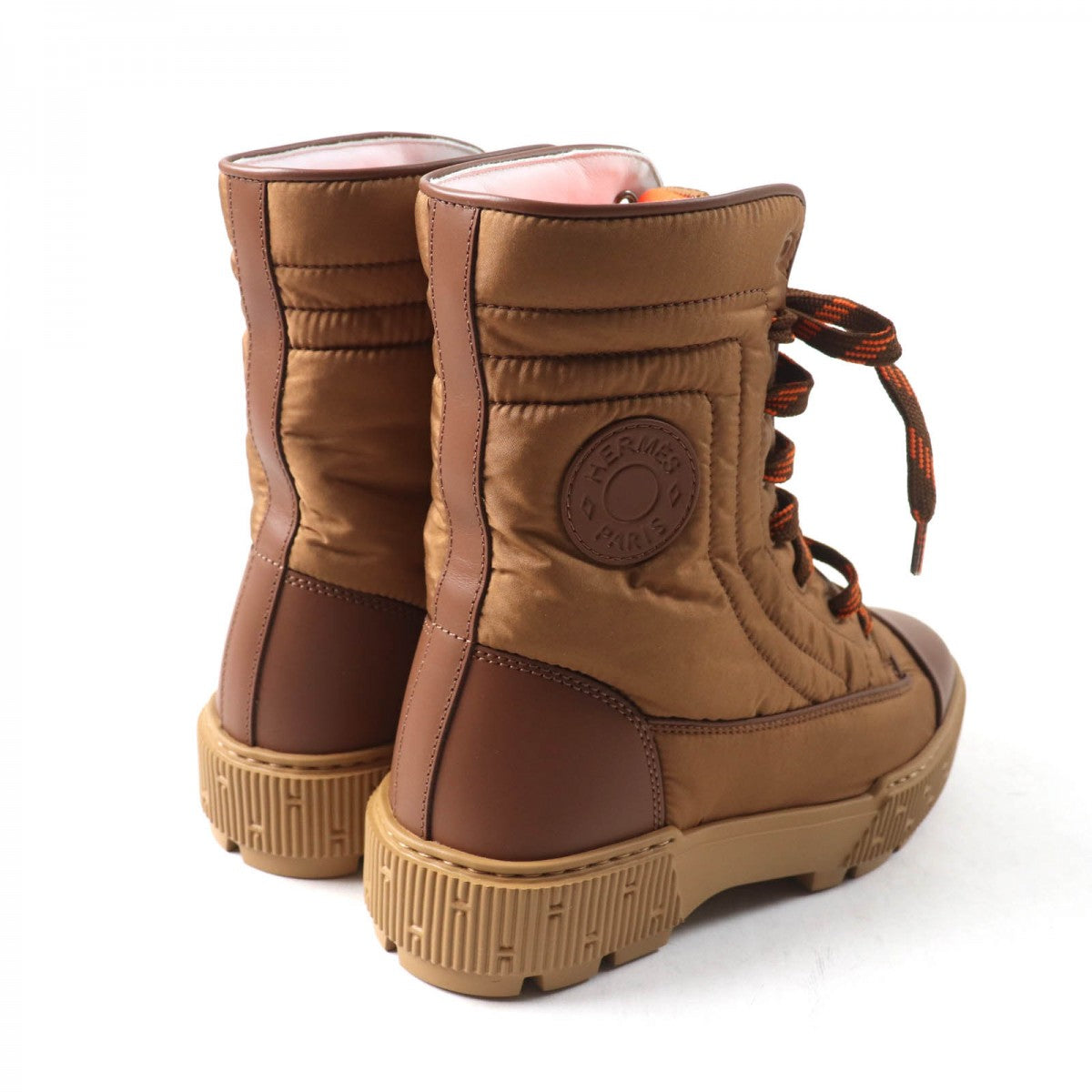 HERMES short boots H232064Z quilted parachute , chevre , rubber , Brown fresh Women 35.5