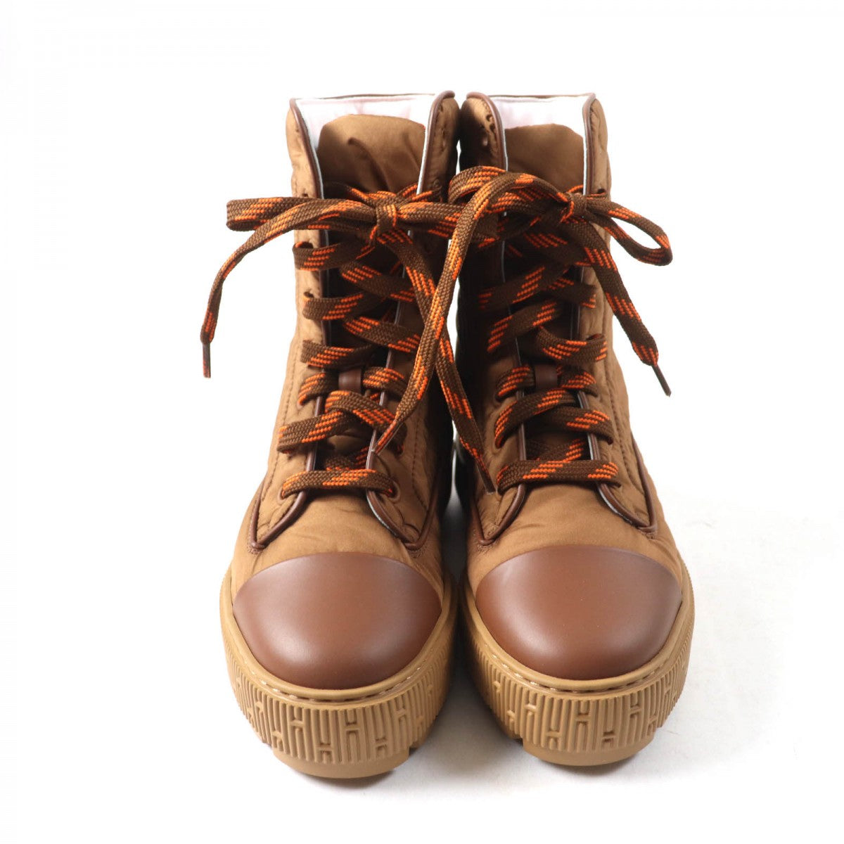 HERMES short boots H232064Z quilted parachute , chevre , rubber , Brown fresh Women 35.5