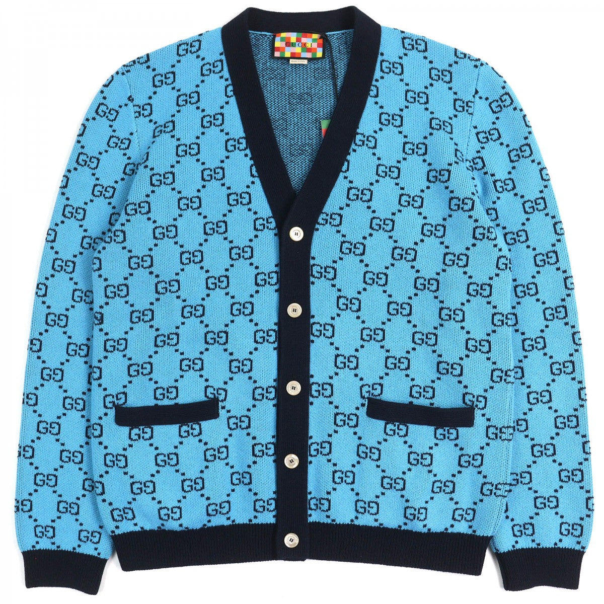 GUCCI cardigan 661156 Main: 54% wool, Main: 46% cotton, Part: 54% wool, Part: 43% cotton, Part: 2% polyurethane blue-black mens L