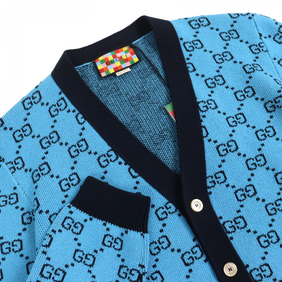 GUCCI cardigan 661156 Main: 54% wool, Main: 46% cotton, Part: 54% wool, Part: 43% cotton, Part: 2% polyurethane blue-black mens L