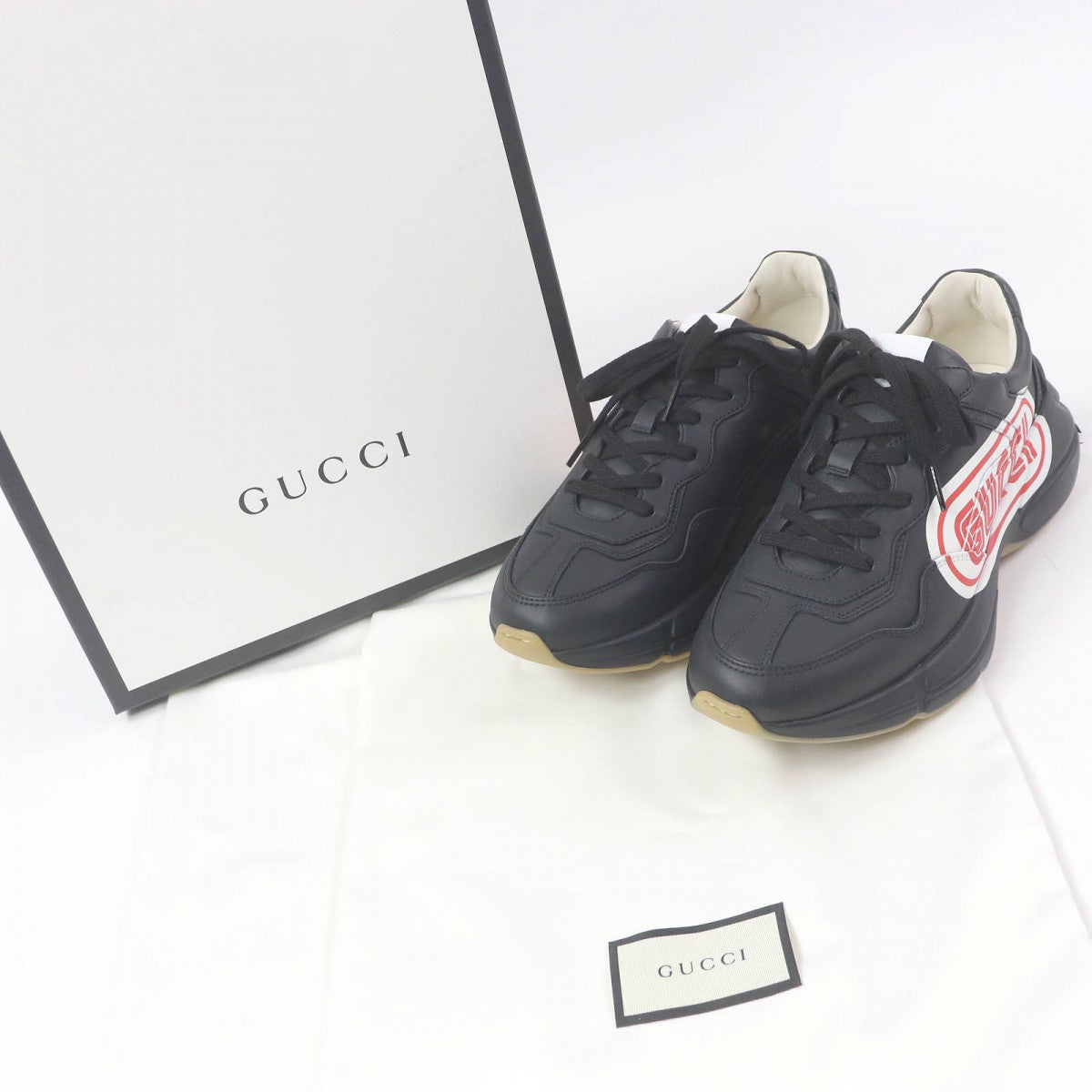 GUCCI Low cut sneakers 523609 Main: Leather black Ryton mens 6.5