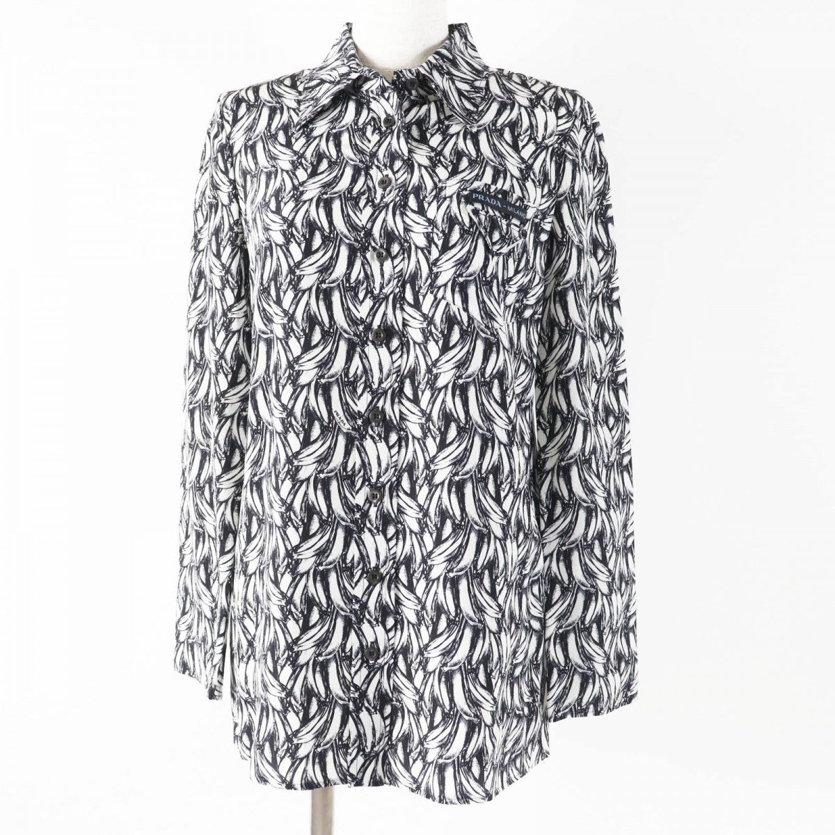 PRADA Long sleeve shirt P491C Main: 100% silk Black White Women 36