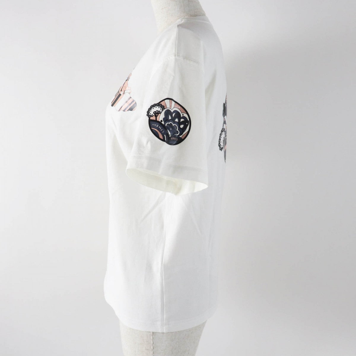 HERMES Short sleeve T-shirt 2E4602DU Main: 100% cotton white FAUBOURG RAINBOW Faubourg Rainbow Cartouche Micro Women 34