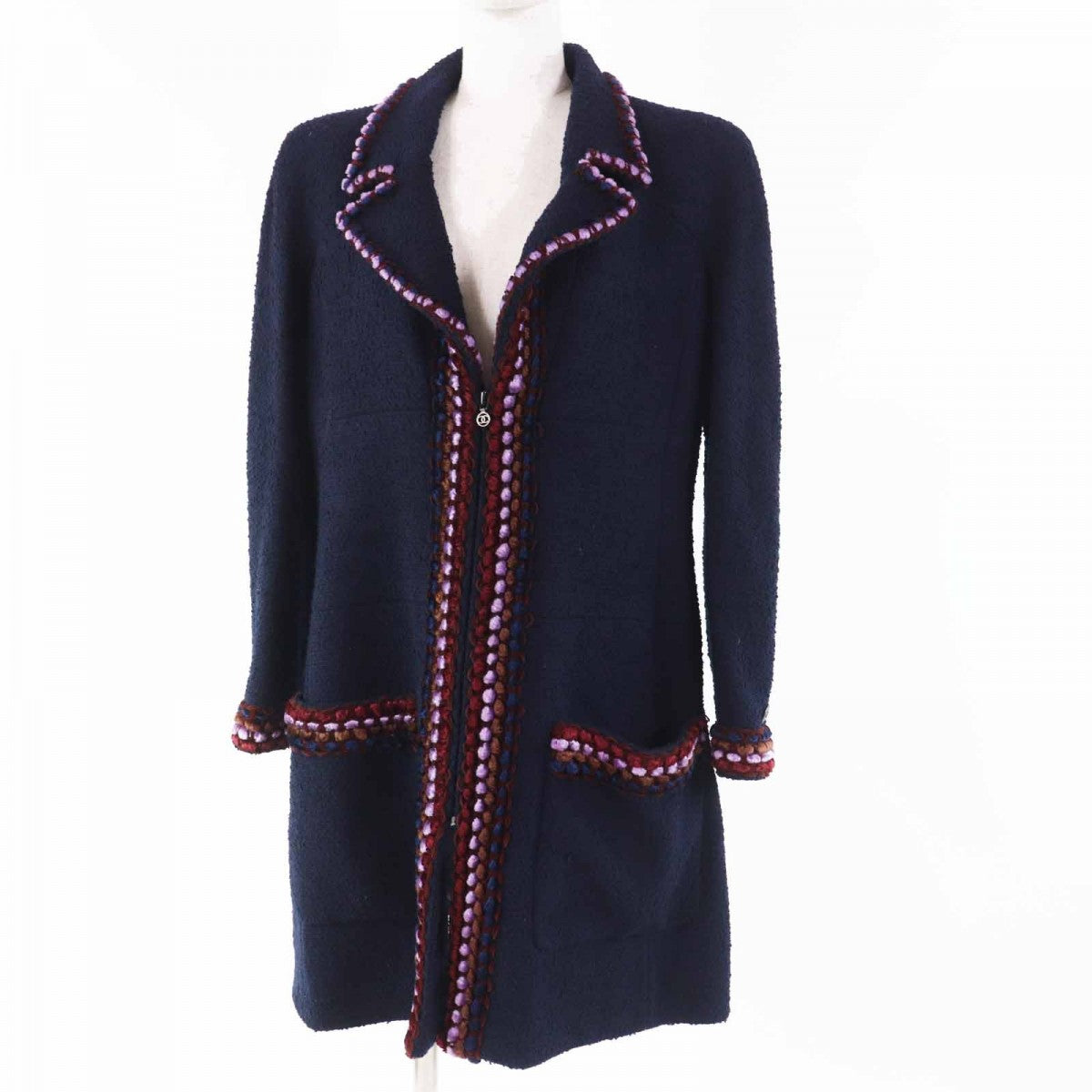 CHANEL coat 97A P09407 Main: 88% wool, Main: 12% nylon, Lining: 95% silk, Lining: 5% lycra Navy multi Women 40